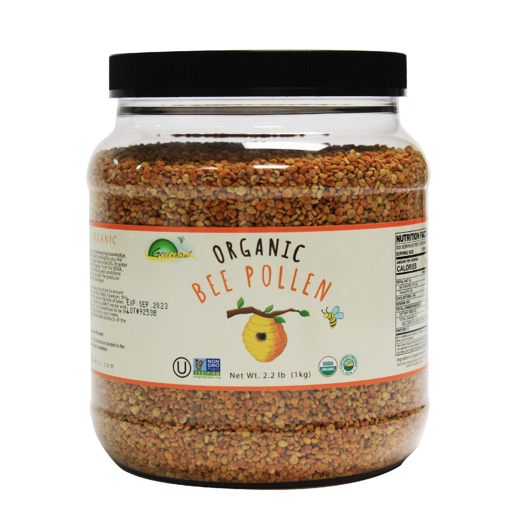 Greenbow Bio Bee Pollen - 100% USDA certifié biologique, non-OGM, halal, casher certifié, pur et naturel abeille Pollen - Superaliment emballé avec des protéines, vitamines et minéraux - sans gluten - 1000g