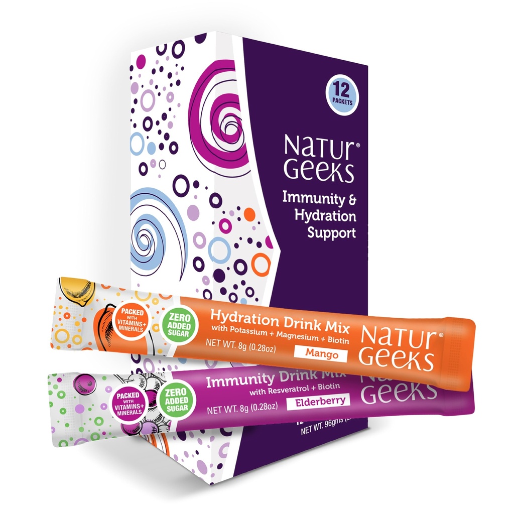 NutraGeeks Vegan Elektrolyte Pulver-Packets – Sugar-Free-Elektrolyten für Instant Hydration – Hydration Pulver mit Elderberry & Mango Flavors – Kein Zucker, 12 Servierungen