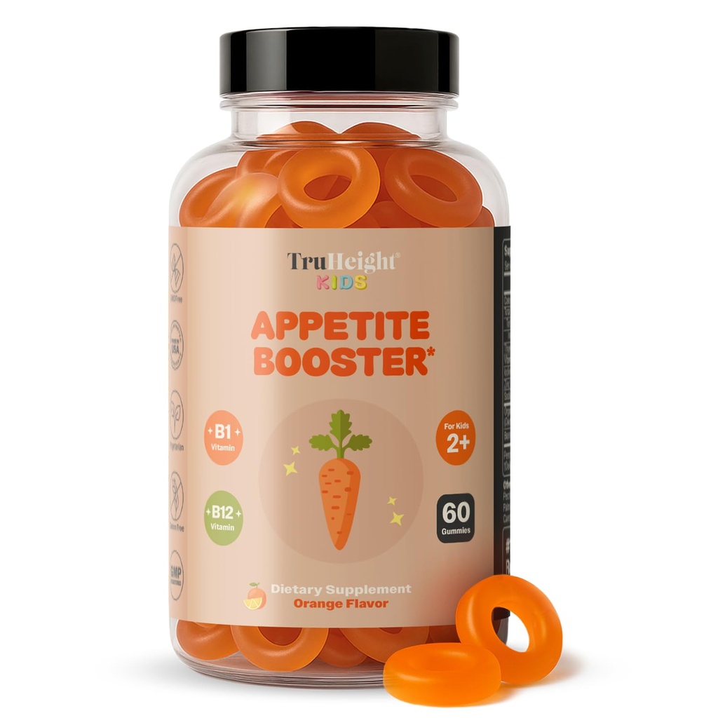 TruHeight Kids Appetite Booster Gummies (Age 2+) All Natural Toddler, Kids & Teens Appetite Stimulant à manger plus - Suppléments de gain de poids - Vitamines pour les enfants sous-poids - Picky Eater Vitamine