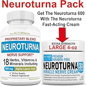 Nerve Relief Cream 4 oz Plus Neuroturna Nerve Support 600 mg ALA Supplemento