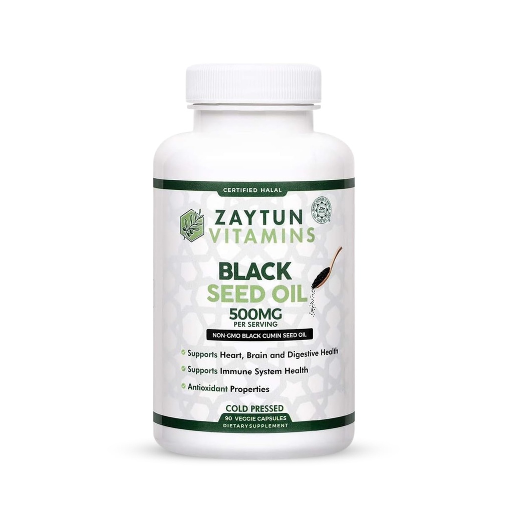 Halal Black Seed Oil, unterstützt Herz, Gehirn und Immune Gesundheit, Natürliche Anti-Oxidant, Non-GMO, Kalt-Presse, 90 Veggie Kapseln, Made in USA - Halal Vitamins