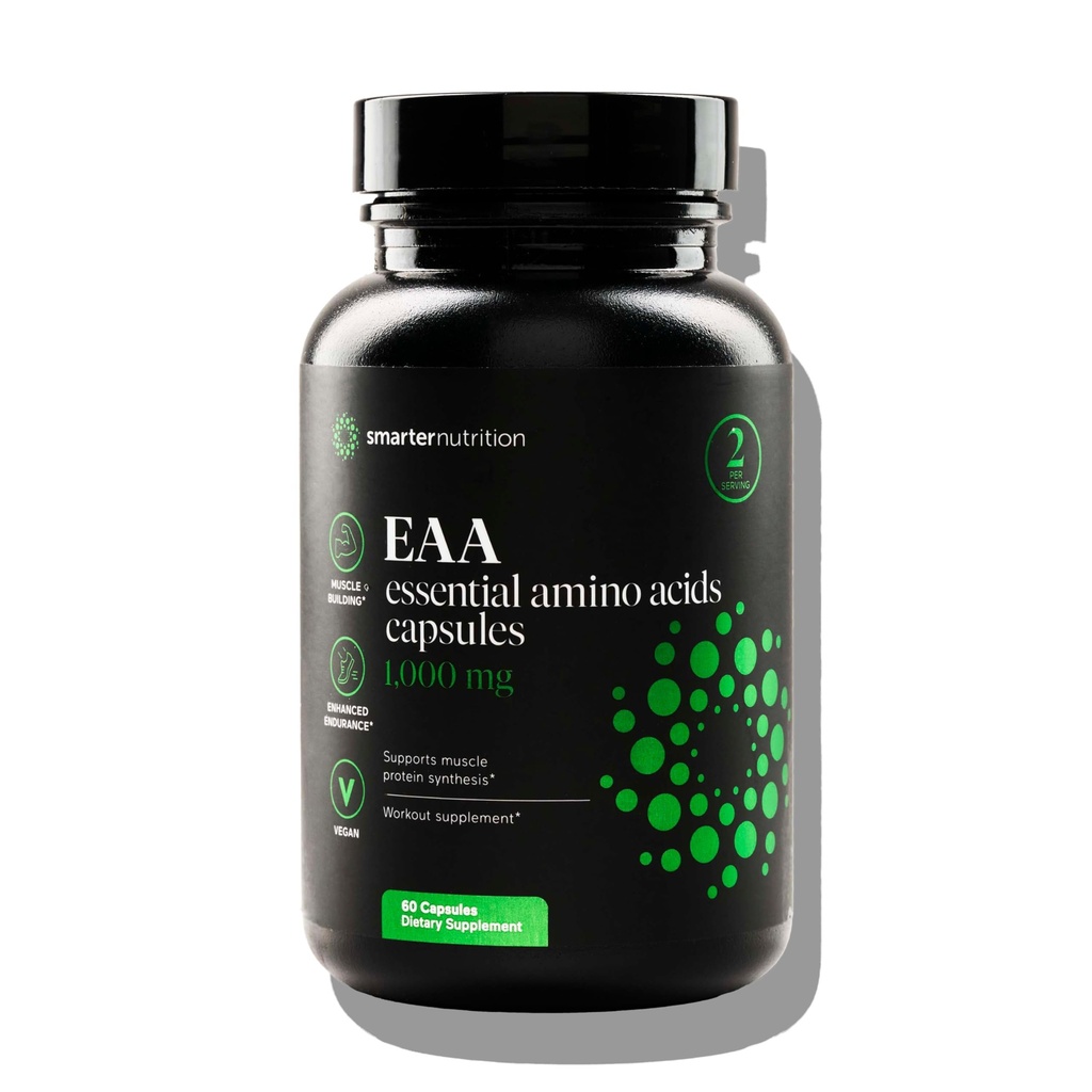 SMARTERNUTRITION Ätherische Aminosäuren (EAA) Kapseln - 1 Gramm pro Servierung aller 9 LFs - Unterstützt Muskelmasse & Übung - Non-GMO, Vegan, Glutenfrei - 60 Count[30-Day Supply]