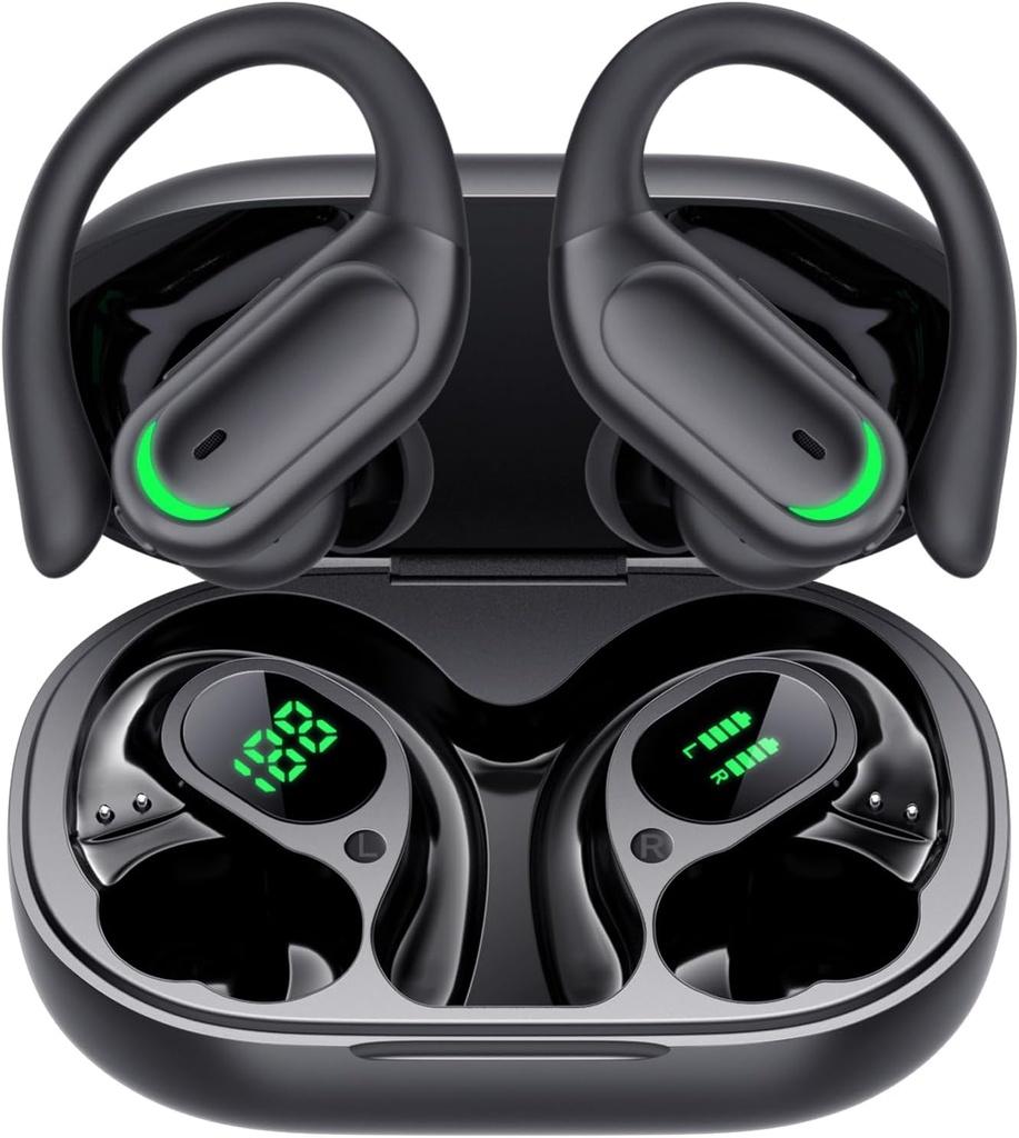 Funkgeräte Bluetooth 5.4 Kopfhörer, 96 Stunden Playtime, Wireless Charging Case LED Display, Over Ear Kopfhörer, ENC Noise Cancelling, Hi-Fi Sound, IP7 Wasserdicht, für Sport Workouts (Deep Black)