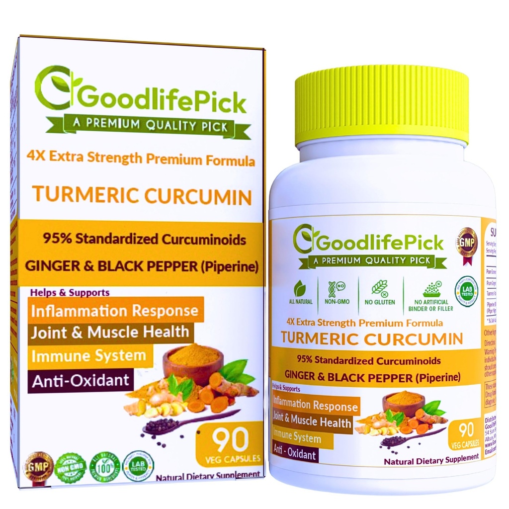 Capsules curcuma premium avec gingembre et poivre noir. Supplément curcuma de Curcumine curcuma 95 % Curcuminoïdes et racines de gingembre TousNatural NonGMO NO Poudre de riz NON Stéarate NON Silica NO Gluten 90ct