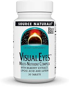 Source Naturelle Yeux Visuels Supplément diététique - Complexe Multinutrient avec Extrait de Bilberry, Acide Lipoïque et Lutéine - 30 Comprimés