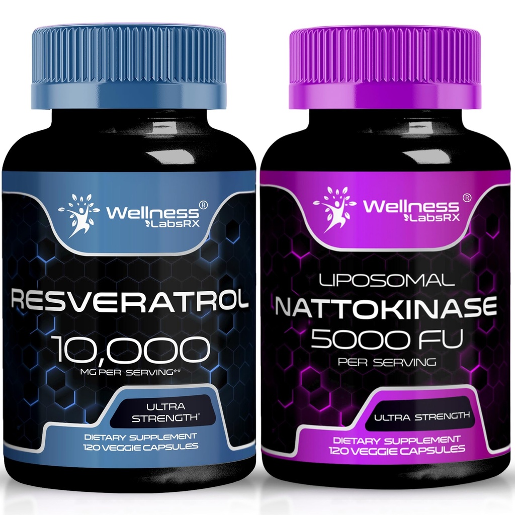 WELLNESS LABSRX Resveratrol Kapseln 10000mg - Nattokinase Ergänzung Kapseln - 5000 FU