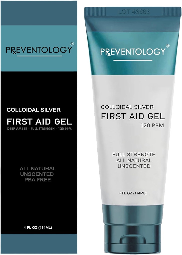 PREVENTOLOGIE Gel d'argent colloïdal - Ambre profonde à pleine résistance 120 PPM pour une efficacité maximale - Utilisation Topiquement selon les besoins - pH équilibré – non parfumé - 100% naturel - (4 oz)