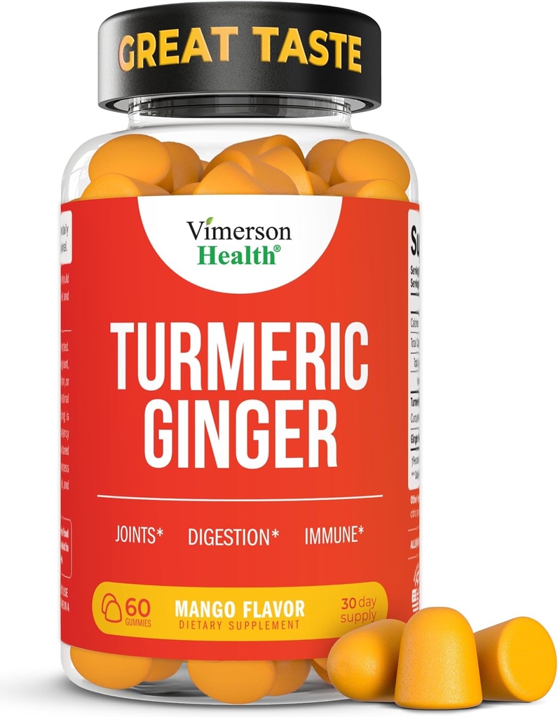 Kurkuma Ergänzung - Curcumin C3 Complex + Ginger Wurzel für Gut & Gelenke Gesundheit - Natürliche Kurkuma Ergänzung 95% Curcuminoide. Enthält 260mg Tumeric Extract. 60 Mango Flavor Turmeric Gummis