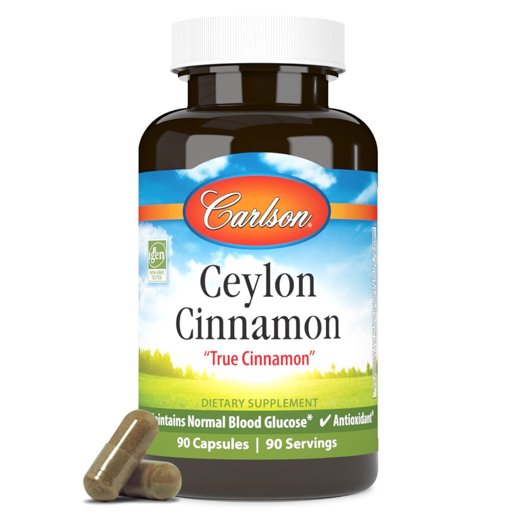 Carlson - Ceylon Cinnamon, Cinnamon Beilagen, 500 mg, Cinnamon Extrakt Pillen, Ceylon Cinnamon Kapseln, 90 Kapseln.