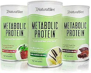 NaturalSlim Variety Treats – Tutti i sapori della polvere di proteine del siero di latte metabolico (Chocolate, Vanilla & Strawberry) - Sostituzione a basso contenuto di carboidrati, Smoothie Mix, Protein Shake | Formulato da Frank Suarez