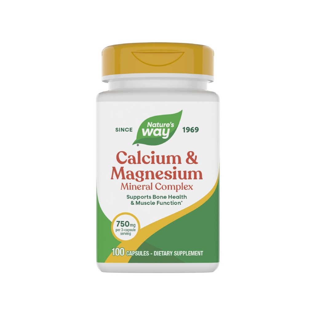 Natural Way Calcium & Magnesium Mineral Complex, Supporta la funzione Bone Health & Muscle,* 750 mg per 3Capsule Serving, 100 capsule (Packaging May Vary)