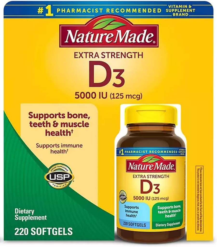 Natur Made Vitamin D-3 5000IU 220 Count Softgels