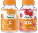 Lebensfähiges Vitamin C 750mg + Vitamin B12, Gummis Bundle - Große Verkostung, Vitaminergänzung, Glutenfrei, GMO frei, Kaugummi