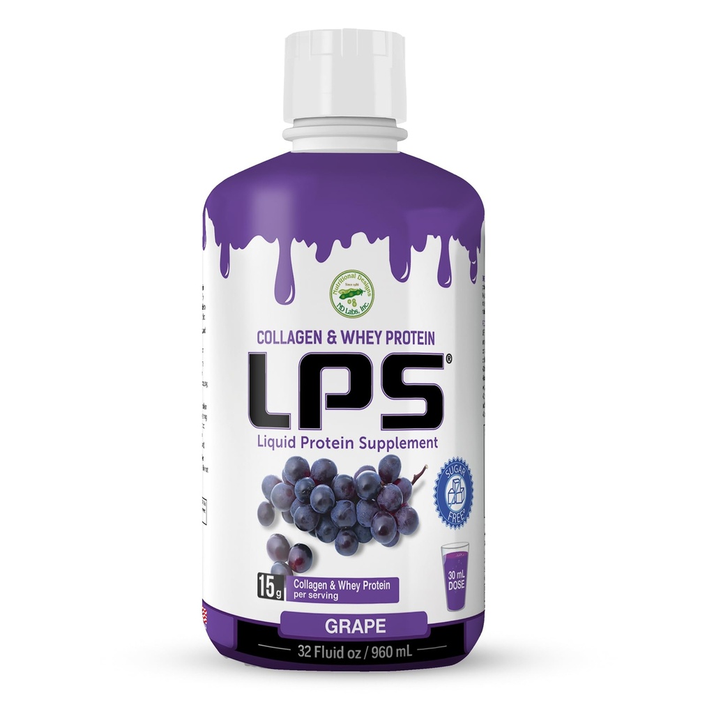 LPS Liquid Collagen & Whey Protein Supplement - Sugar-Free, Dye-Free, Non-GMO Drink - Hydrolyzed Collagen & Whey Peptides fördert gesunde Haut & Haare für Männer & Frauen, Trauben, 32 fl oz