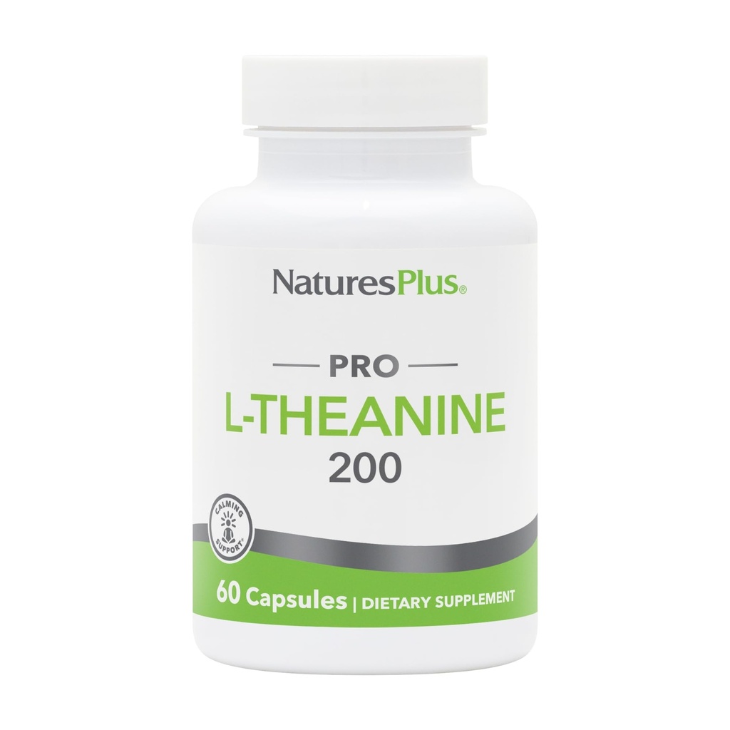 Natures Plus PRO L-Theanine - 60 Capsule - Supporta l'Alertness Calma, Rilassamento sano e riposo migliorato - Non-GMO, Vegan & Gluten Free - 60 Serve