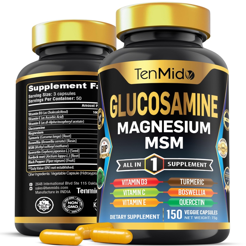 Glucosamin MSM Supplement für Männer und Frauen - 11in1 Formel - Kombinieren Sie mit Magnesium, Turmeric, Boswellia, Quercetin, Burdock Root und Mehr | Joint & Mobility Support - 150 Kapseln