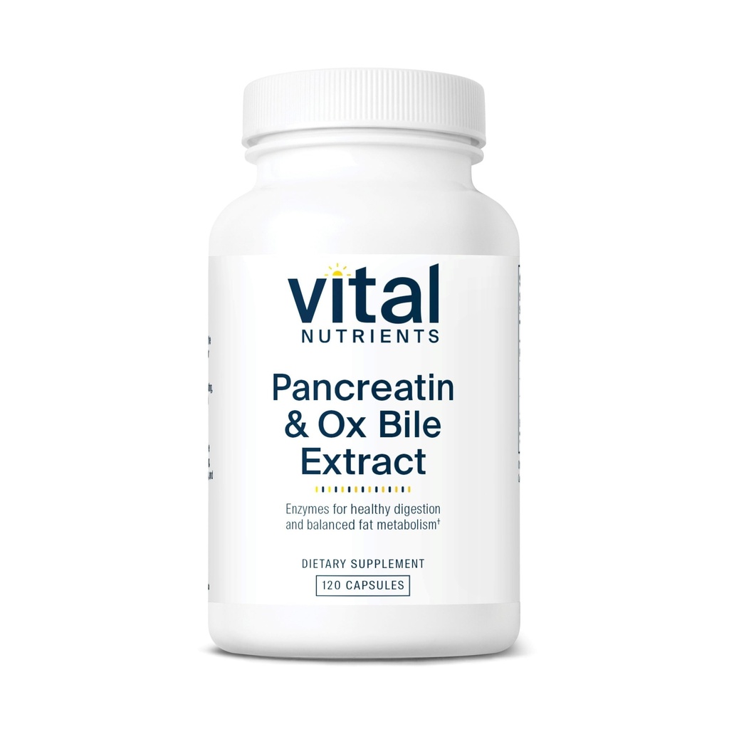 Vital Nährstoffe Pancreatin & Ox Bile Extrakt 500mg | Natürliche Verdauungsenzyme für Frauen & Men | Unterstützt Verdauung von Protein, Fett und Kohlenhydrate*| Gluten, Dairy & Soy Free | 120 Kapseln