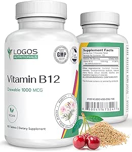 Chewable Vitamin B-12 1000 Mcg | Supporta la funzione sana del cervello e la memoria | Cherry-Flavored B12 Methylcobalamin Supplemento per capelli, pelle & unghie - 100 compresse
