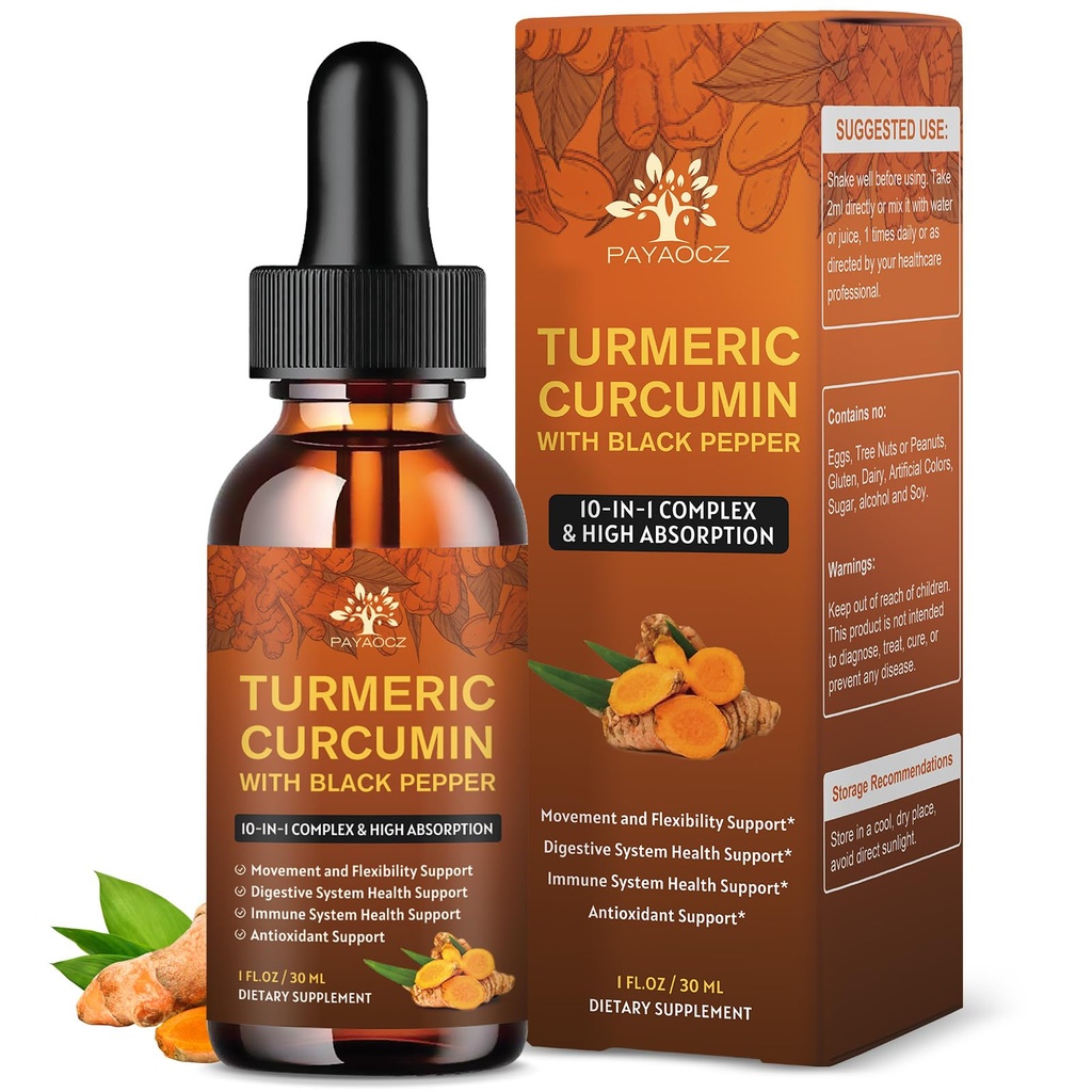 (2 Pack) Organic Turmeric Curcumin Supplement mit schwarzem Pfeffer und Ginger - Flüssige Kurkuma Extrakt Tropfen (mit Zimt, Rosmarin) - Mobilität und Flexibilität Unterstützung und Verdauungsgesundheit - 1 Fl Oz