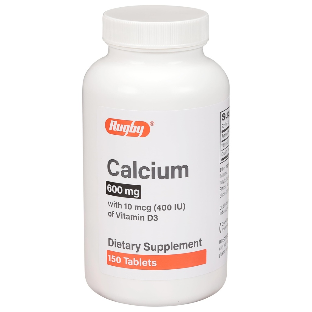 Rugby 600 mg Calcium Tabletten - Hergestellt mit 10 mcg (400 IU) Vitamin D3 - Nahrungsergänzungsmittel - 150 Tabletten