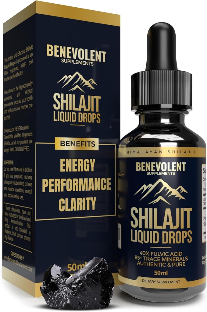 Gocce liquide di Shilajit dell'Himalaya puro - gocce di Shilajit naturali 1000mg - minerali di Trace 85+ & 40% Acido Fulvico per il potenziamento dell'energia, Detox Cleanse, Supporto per la resistenza e l'immunità - fornitura di 50 giorni
