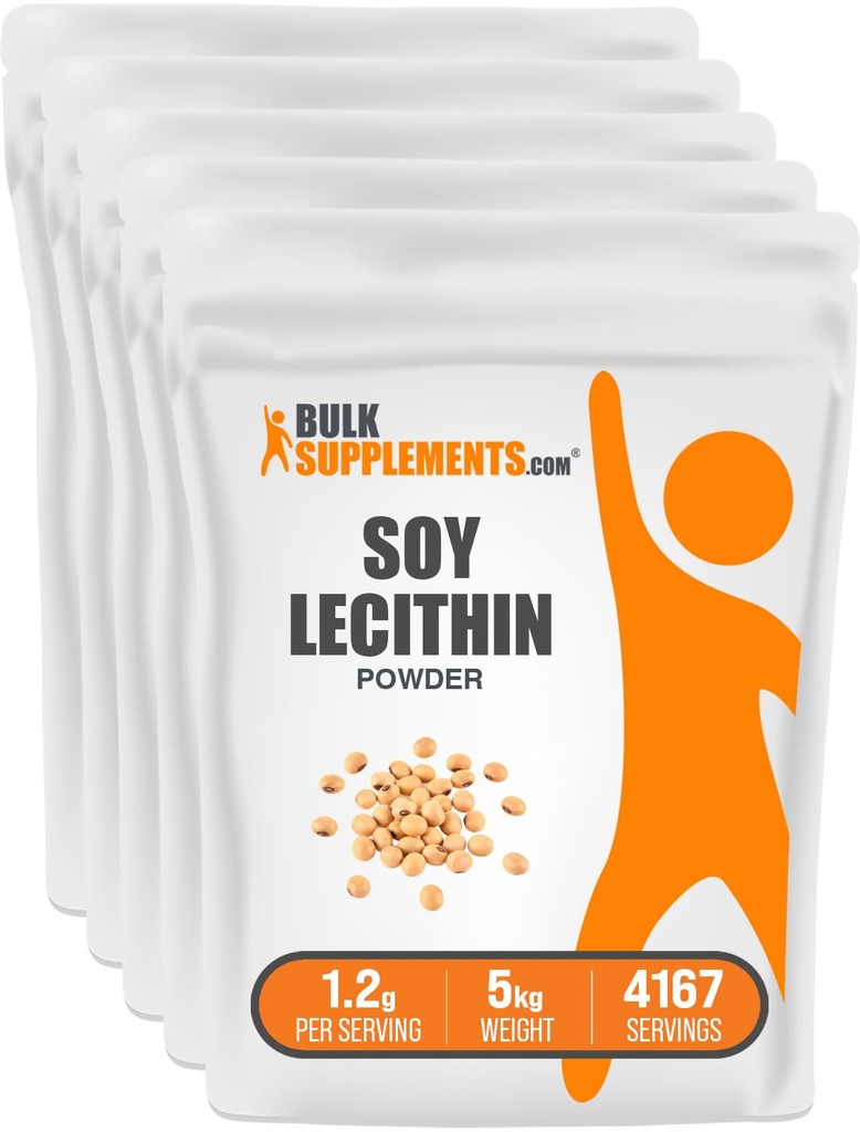 BulkSupplements.com Soy Lecithin Powder - Lecithin Supplement, Lecithin Powder Food Grade - Glutenfrei, 1200mg pro Servierung, 5kg (11 lbs) (Pack mit 5)