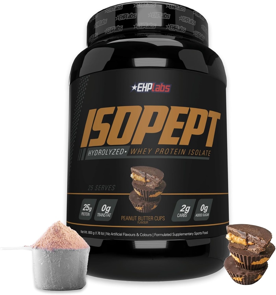 IsoPept Hydrolyzed Whey Protein Powder by EHPlabs - 100% Whey Protein Isolate & Hydrolysate, 27g of Protein, Non-GMO, Gluten Free, Fast Absorbing, Easy Digesting, 27 Serves (Peanut Butter Cups)
