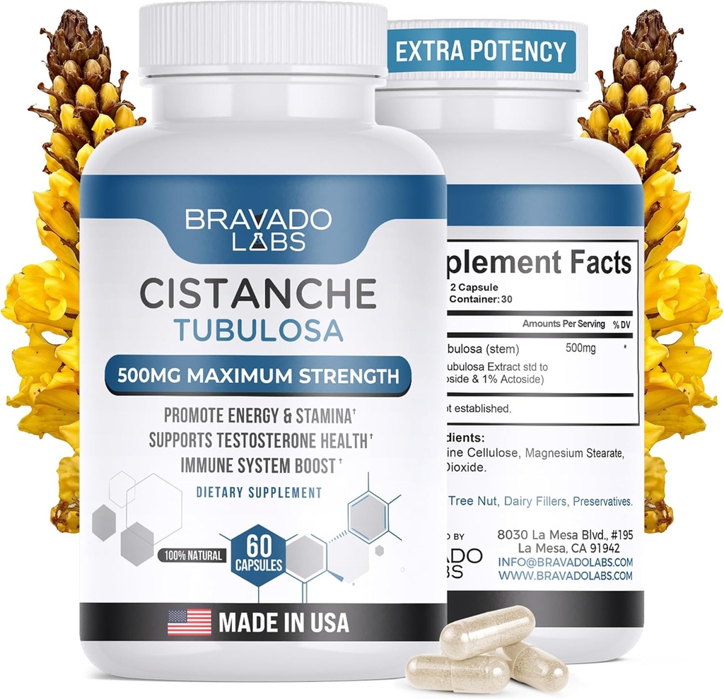 Cistanche Tubulosa Supplement Männer 500 mg - Testosteron Booster für Männer - Fördert Kraft, Stimmung, Energie, Fokus, Hormonunterstützung - Cistanche Tubulosa Extrakt Pulver - 60 ct