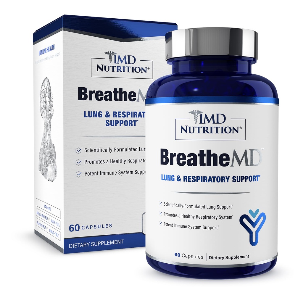 1MD Nutrition BreatheMD-Supplément de soutien respiratoire et pulmonaire Promote un système immunitaire sain avec des baies d'eau, du chrome et du NAC-60 Ct.