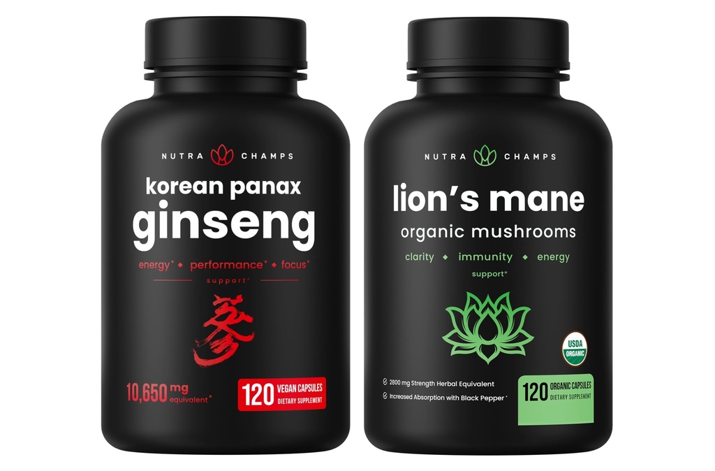 NutraChamps Korean Ginseng Kapseln und Lions Mane Kapseln 2 Pack Bundle