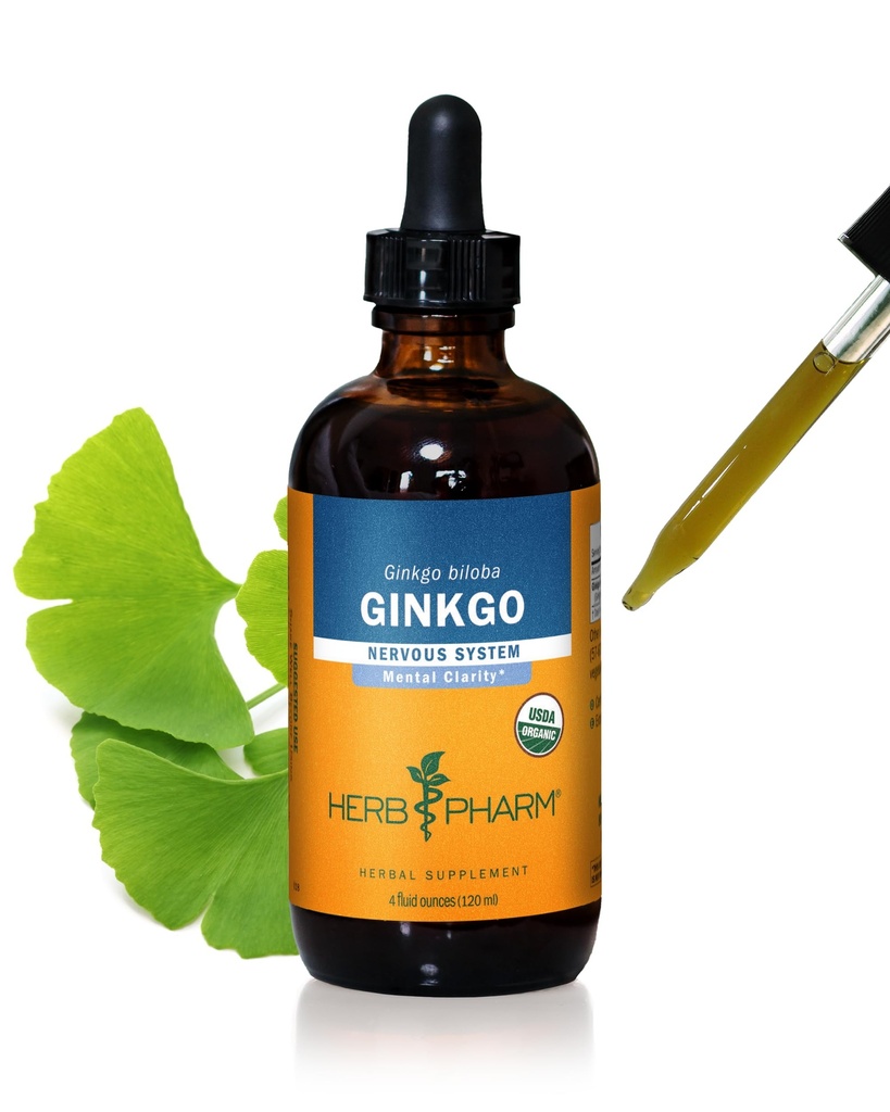 Kräuter Pharm Certified Organic Ginkgo Liquid Extract für Gedächtnis und Konzentration - 4 Unze