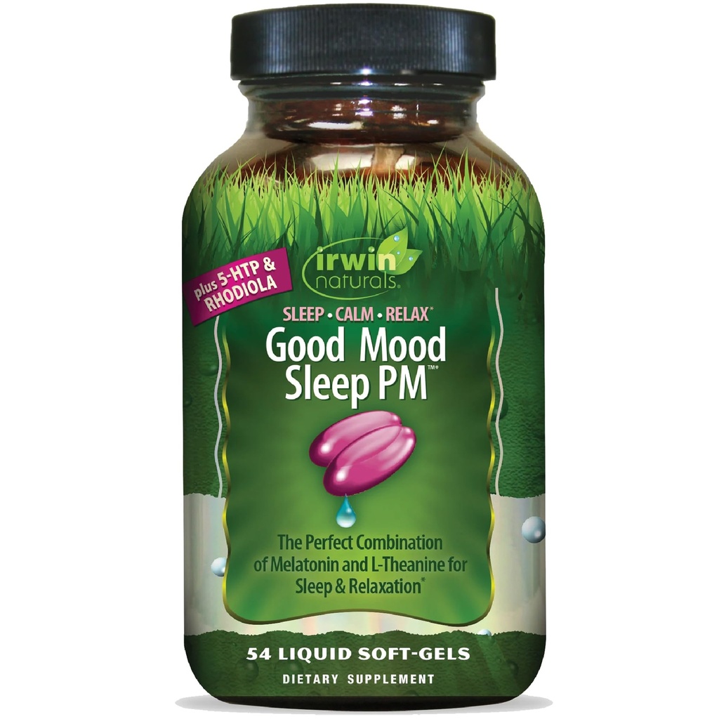 Irwin Naturals Good Mood Sleep PM - 54 Liquid Soft-Gels - mit Melatonin und L-Theanine für Erholung & Entspannung - 18 Gesamt Servierungen