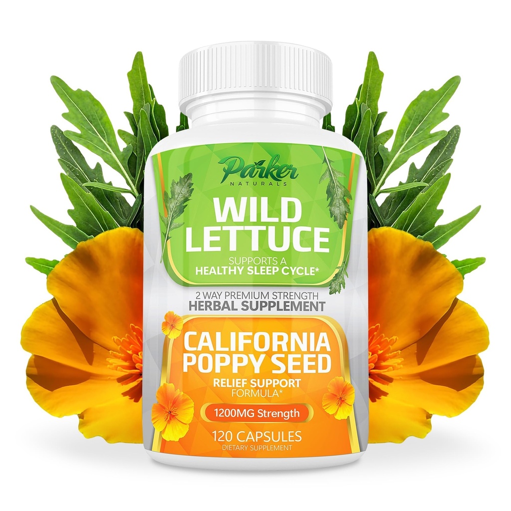 Parker Naturals Wild Lettuce Extrakt & California Poppy Seed Supplement, 2 Way Premium Stärke Kräuterergänzung für gesunde Schlaf & Relief Unterstützung, 120 Kapseln