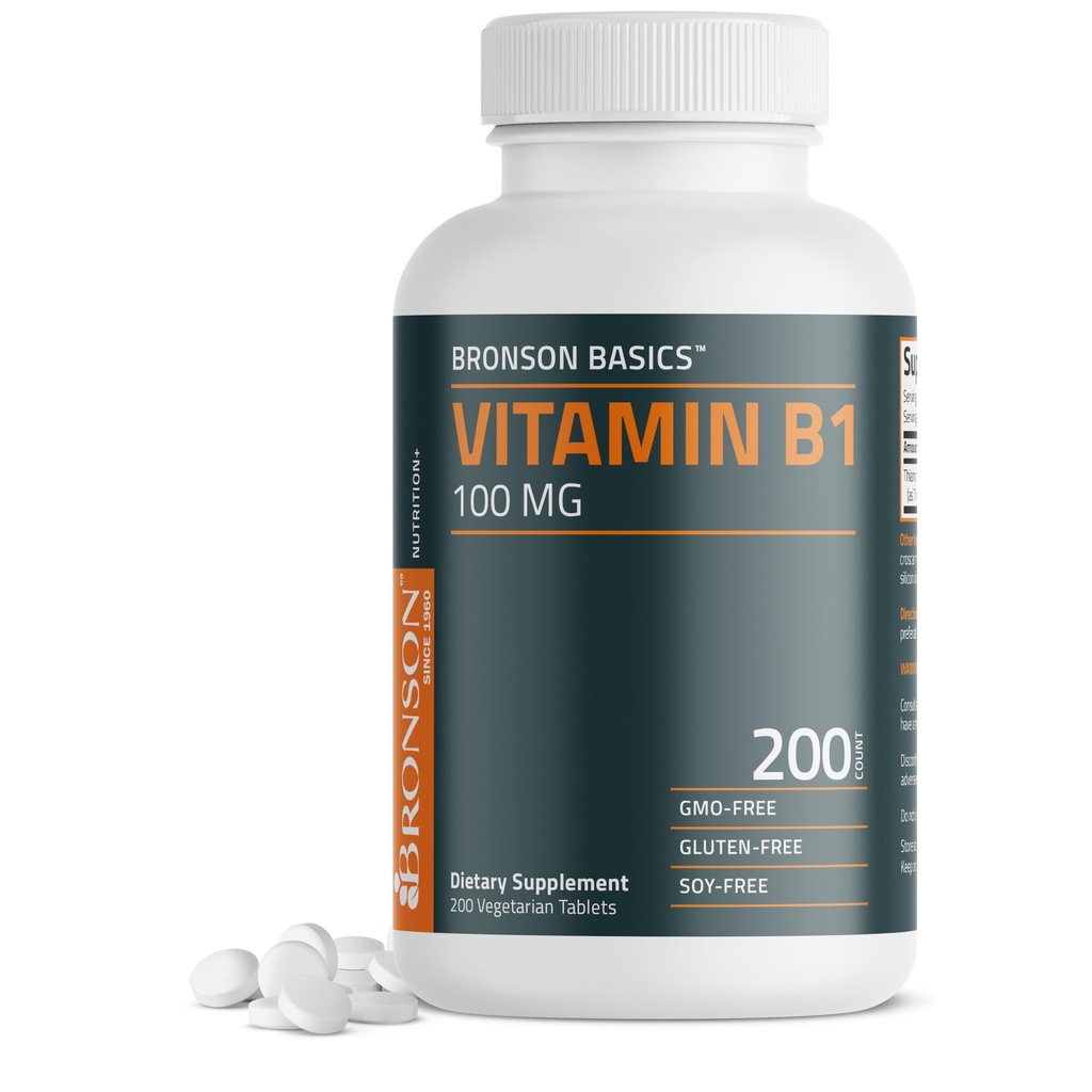 Bronson Vitamin B1 100mg, Non-GMO, 200 vegetarische Tabletten