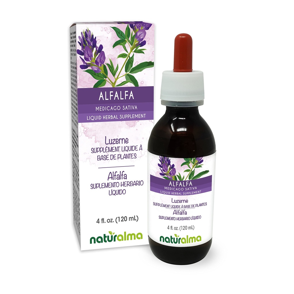 Naturalma Alfalfa o Lucerna (Medicago Sativa) erba con fiori Alcol-Free Tincture - Ricco di clorofilla naturale - 4 fl oz Estratto liquido in gocce - Supplemento di erbe - Vegan