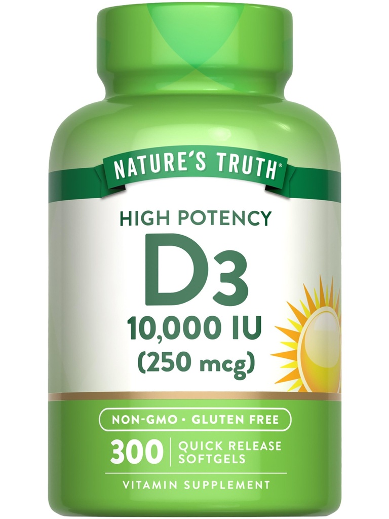 Nature's Truth Vitamin D3 10000 IU Softgels | 300 Count | Extra Strength | Non-GMO & Gluten Kostenlose Ergänzung