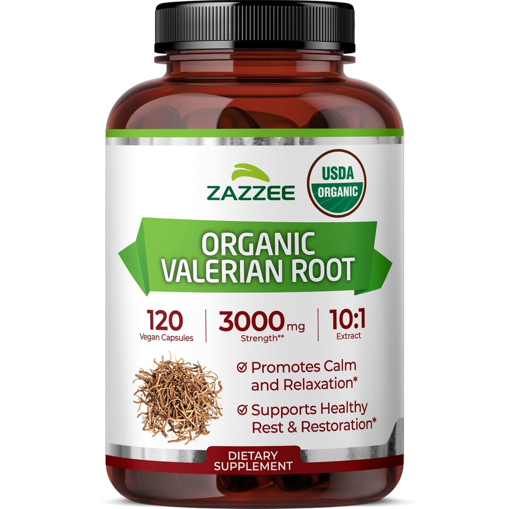 Zazzee USDA Organic Valerian Root 10:1 Extrakt, 3000 mg Stärke, 120 Vegan Kapseln, 4 Monate Versorgung, Valeriana officinalis, 10X Potency, 100% Vegetarisch, All-Natural, Non-GMO, Made in USA