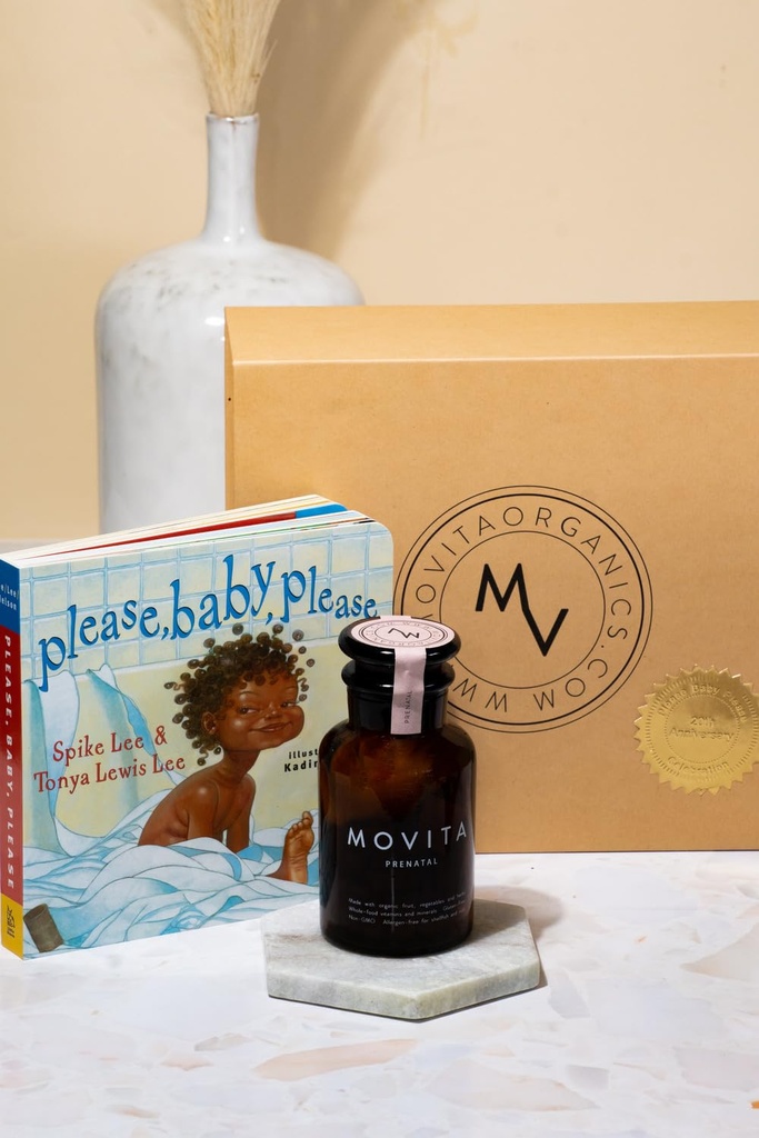 Movita Prenatal Geschenkset mit pränataler Vitamin-Flasche und "Bitte, Baby, bitte" Buch, für gesunde Mutter und Baby - Während der Schwangerschaft & Stillen - Fermented Whole Foods, Vitamine