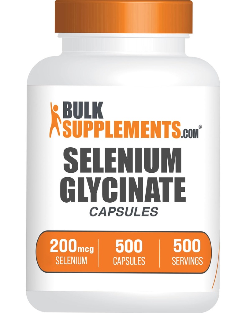 BulkSupplements.com Selen Glycinate Kapseln - Selen Supplement, Selen 200mcg Kapseln - Essential Trace Mineral, Glutenfrei, 1 Kapsel pro Portion, 500 Count (Paket von 1)
