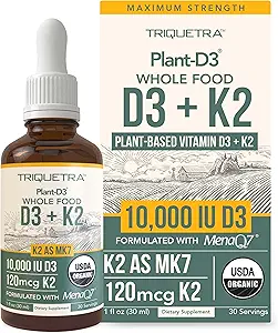 Bio-Pflanze D3 + K2 - 10.000 iu - All-Trans MK7 von MenaQ7 (120 mcg K2)100% Organic & Plant-Based Sublingual D3 Drops (Cholecalciferol), 100% Vegan - Unterstützt Immunität, Knochen, Mood & Brain (2 Pack)