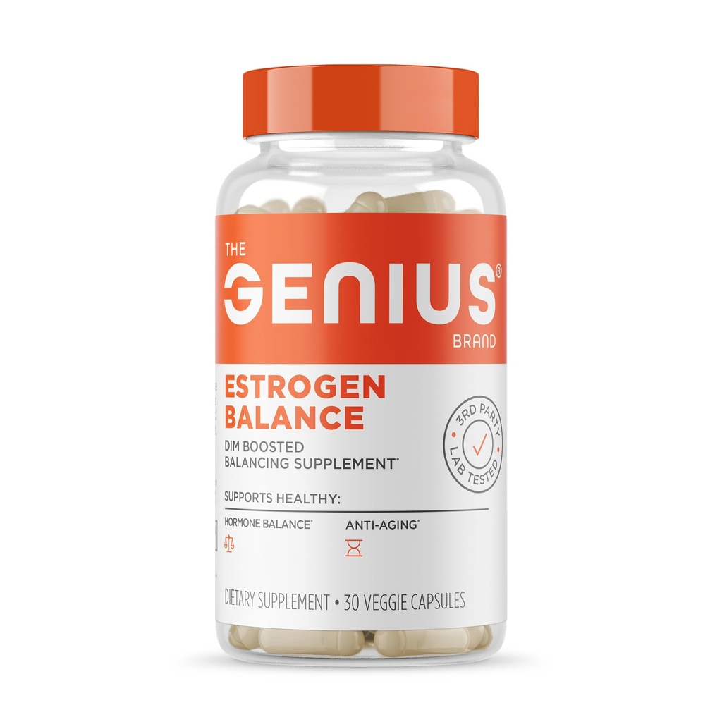 Genius Estrogen Balance, Dim Supplement - Blocker für Männer und Frauen - Hormone, Hormonelle Akne & Menopause - Aromatase Inhibitor mit Trauben Saatgut Extrakt & BioPerine - 30 Kapseln