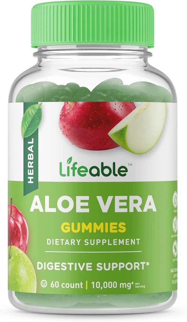 Lebensfähige Aloe Vera Ergänzungsgummis für Erwachsene - 10.000 mg - Great Tasting Natural Flavored Gummy - Glutenfrei, Vegan, Non-GMO Kaubar - für Erwachsene, Männer, Frauen - 60 Gummi - 30 Doses