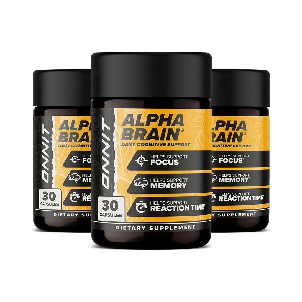 ONTIT Alpha Cerveau Nootropic Focus Capsules, Nootropic Cerveau Support Supplément pour la mémoire, la clarté mentale et le soutien cognitif avec L-Theanine, Vitamine B6 et Huperzine A, 3-Pack (90 Nombre Total)
