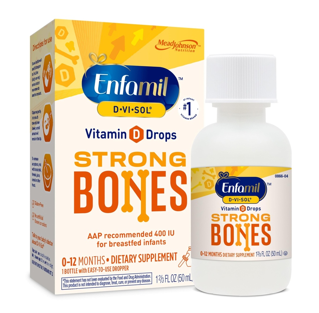 Enfamil Baby Vitamine D-Vi-Sol Liquid Vitamine D gouttes, soutient le développement des dents et des os, bouteille de 50mL