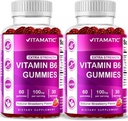 Vitamatic 2 Packs Vitamin B6 100mg Gummi – Natürliche Erdbeer-Flaschen – 60 Pectin-Based Gummis pro Flasche – Nervous System & Energy Support