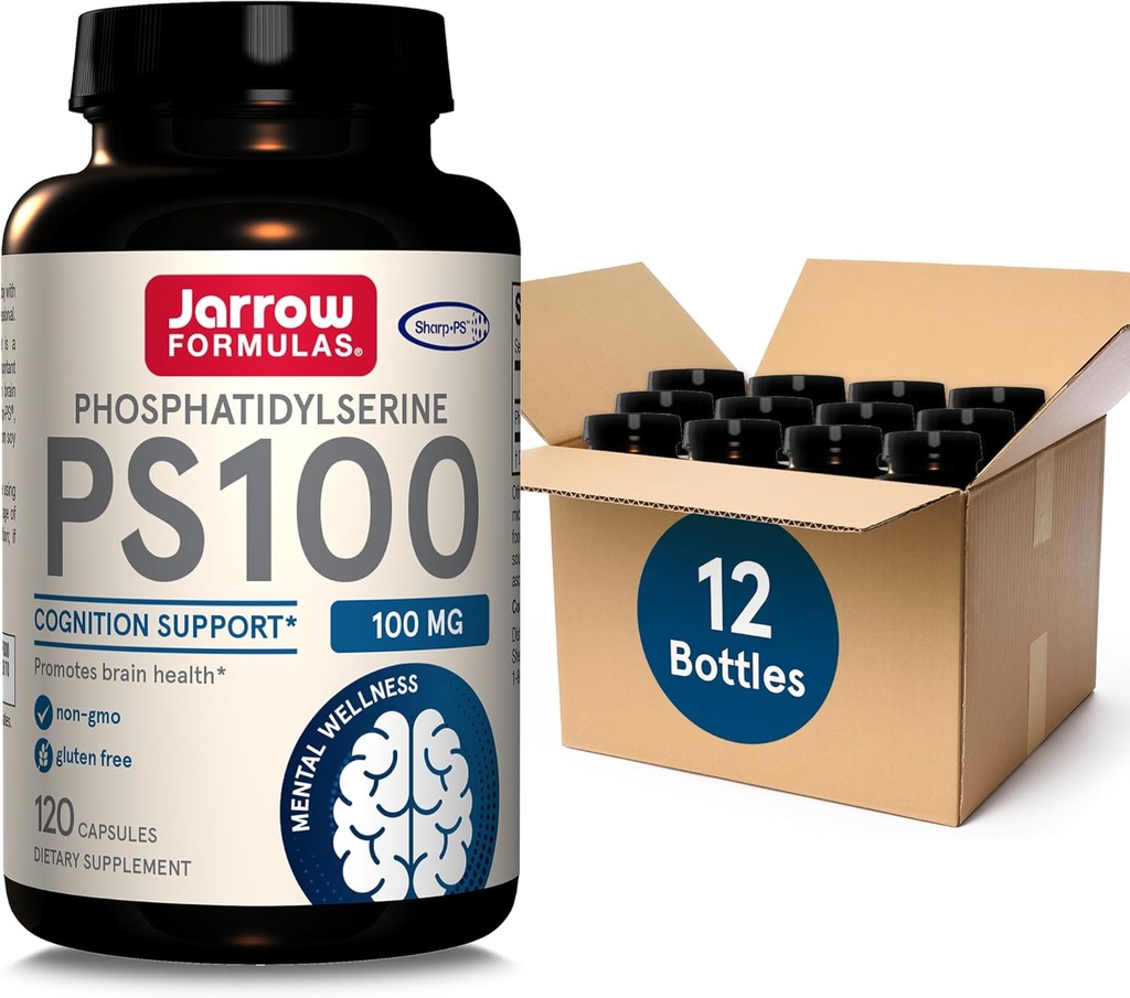 Jarrow Formeln PS100 Phosphatidylserine 100 mg, Nahrungsergänzungsmittel für Gehirngesundheit und Kognitionsunterstützung, 120 Kapseln, 40-120 Tage Versorgung, Packung mit 12