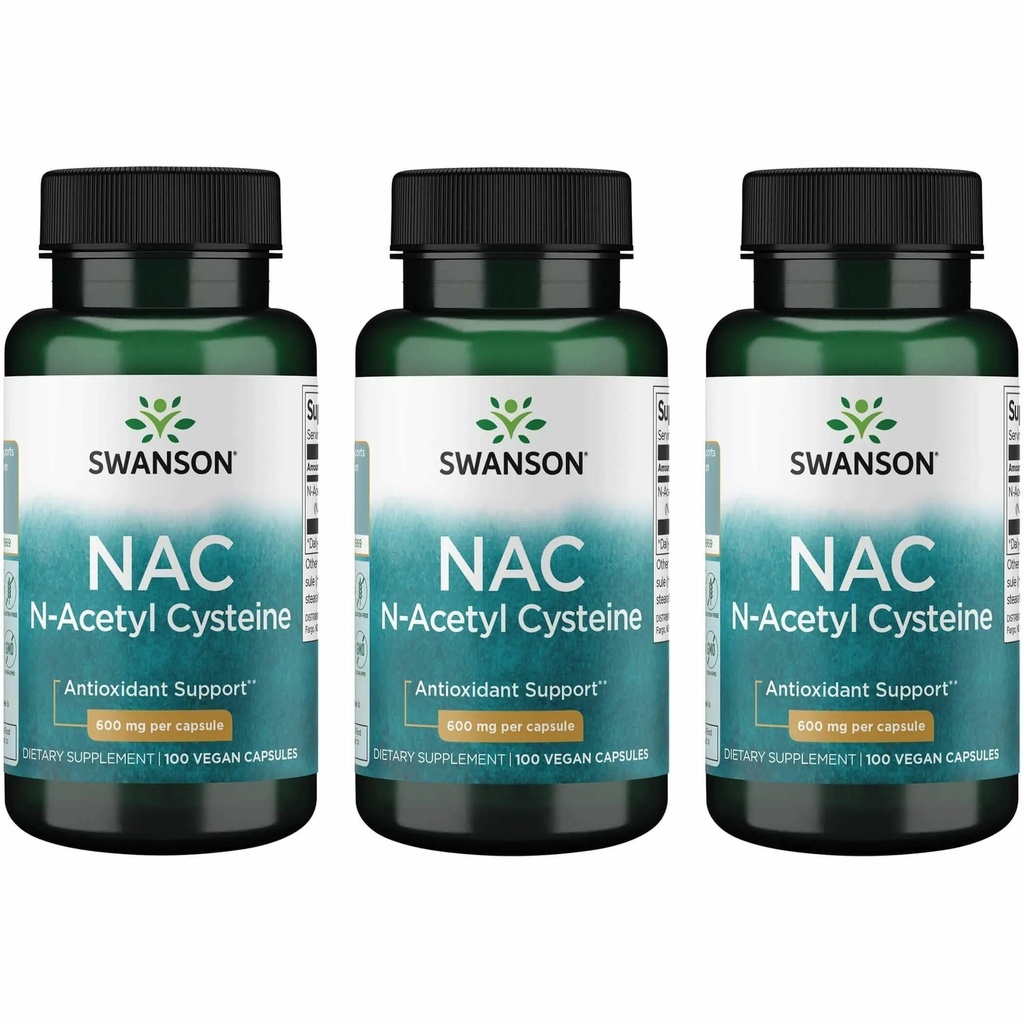 Swanson NAC - N-Acetyl Cystein - Supplement 600 mg 100 Kapseln (3 Packung)