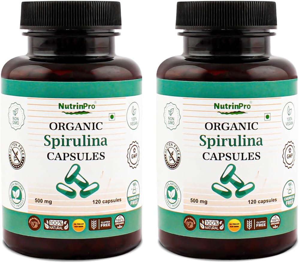 Gélules de spiruline biologique de l'USDA - Supplément 100% végétalien pur, non-OGM, sans gluten, sans produits chimiques, (240)