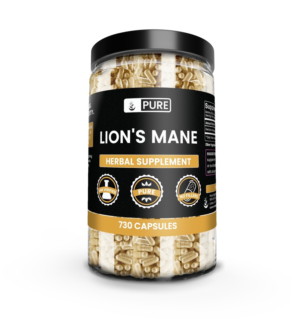 PURE ORIGINAL INGREDIENTS Lion's Mane (730 Kapseln) Kein Magnesium oder Reisfüller, Immer rein, Lab Verifiziert